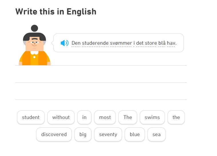 Example of exercise on Duolingo